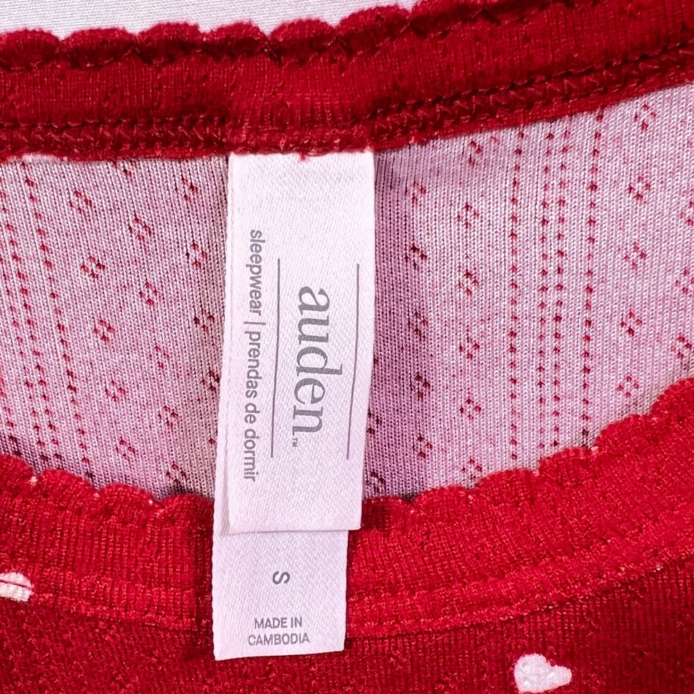 Auden Red Heart Print Pajama Set Small Short Sleeve Top Wide Leg Pants NWT - Picture 6 of 8